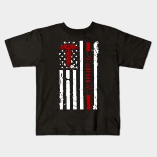 Lineman Heartbeat Flag American Kids T-Shirt